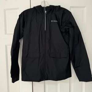 Columbia lined black rain jacket. Youth L 14/16. EUC